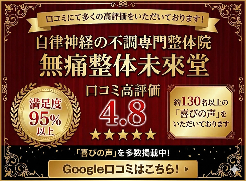 自律神経の不調専門整体院無痛整体未來堂、口コミ高評価4.8